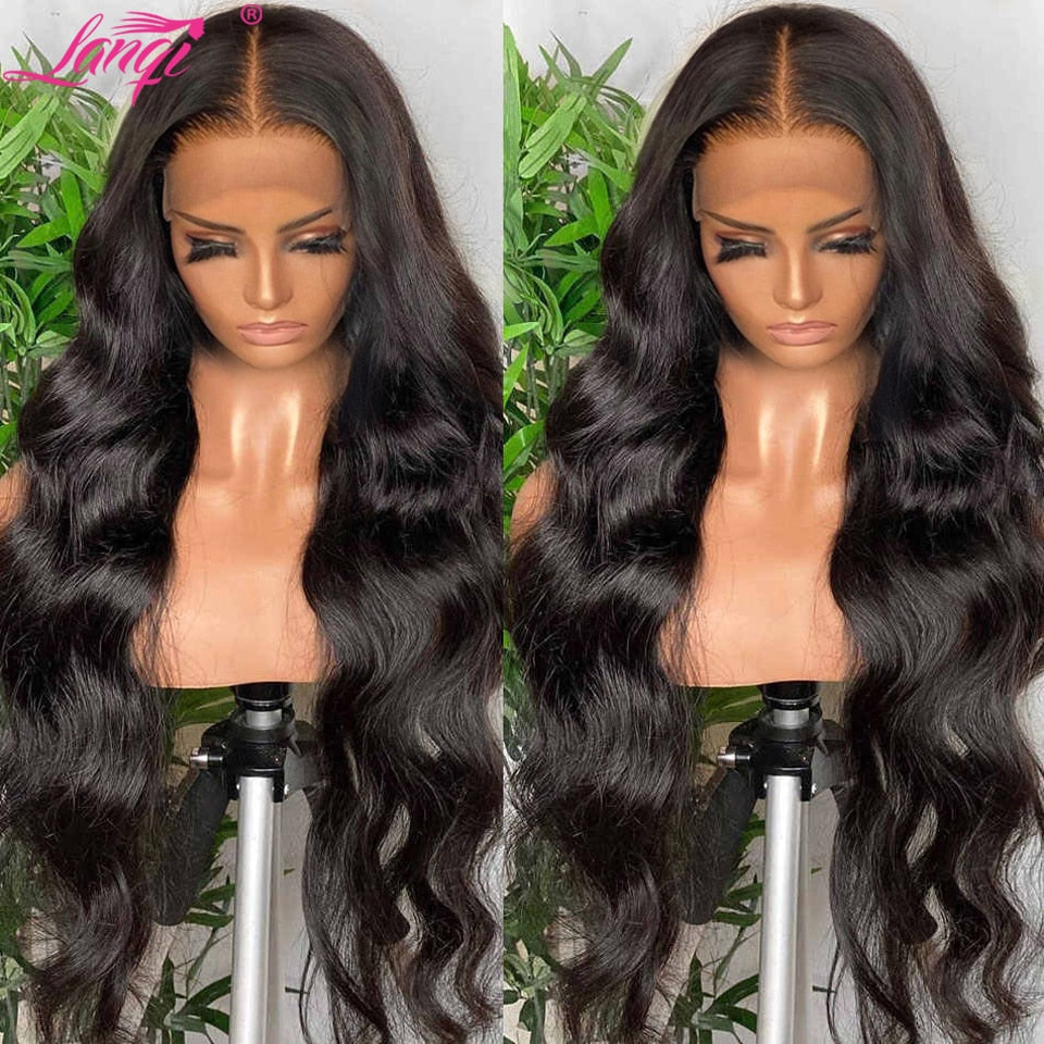 Lanqi Long Human Hair Wig 28 30 Inch Body Wave Lace Front Wig 4x4 Lace Closure Wig Brazilian LaceFront Human Hair Wigs For Women